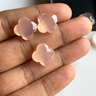 1 Piece 12mm Rose Chalcedony Light Pink Four Clover Shaped Faceted Rose Cut Loose Gemstone Cabochons For Making Jewelry, GDS2274/10