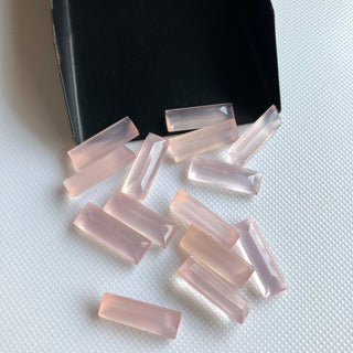 7 Pieces 15x5mm Rose Chalcedony Light Pink Baguette Shaped Faceted Loose Gemstones For Making Jewelry, Pink Chalcedony Baguette, GDS2274/11