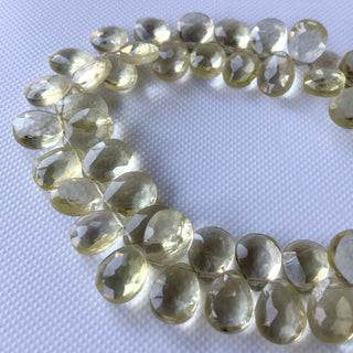 All 9mm Natural Lemon Quartz Clear Yellow Briolette Beads, Lemon Quartz Faceted Pear Shaped Beads,  Sold As 8 Inch Strand, GDS2275/1