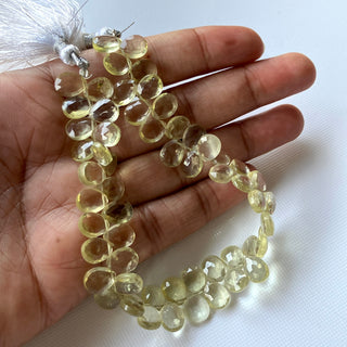 All 9mm Natural Lemon Quartz Clear Yellow Briolette Beads, Lemon Quartz Faceted Pear Shaped Beads,  Sold As 8 Inch Strand, GDS2275/1