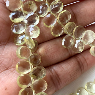 All 9mm Natural Lemon Quartz Clear Yellow Briolette Beads, Lemon Quartz Faceted Pear Shaped Beads,  Sold As 8 Inch Strand, GDS2275/1