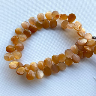 Natural Orange Moonstone Faceted Pear Shaped Briolette Bead, All 9mm Calibrated Orange Moonstone Gemstones, Sold As 8 Inch Strand, GDS2275/2