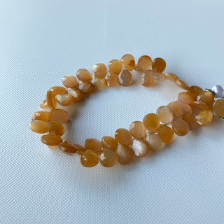 Natural Orange Moonstone Faceted Pear Shaped Briolette Bead, All 9mm Calibrated Orange Moonstone Gemstones, Sold As 8 Inch Strand, GDS2275/2