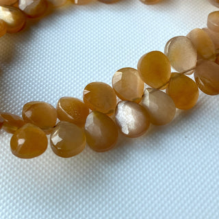 Natural Orange Moonstone Faceted Pear Shaped Briolette Bead, All 9mm Calibrated Orange Moonstone Gemstones, Sold As 8 Inch Strand, GDS2275/2