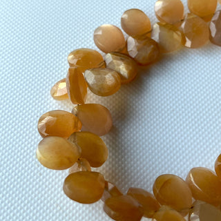 Natural Orange Moonstone Faceted Pear Shaped Briolette Bead, All 9mm Calibrated Orange Moonstone Gemstones, Sold As 8 Inch Strand, GDS2275/2