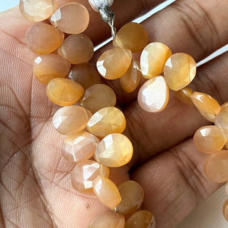 Natural Orange Moonstone Faceted Pear Shaped Briolette Bead, All 9mm Calibrated Orange Moonstone Gemstones, Sold As 8 Inch Strand, GDS2275/2