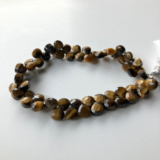 All 7mm Natural Tigers Eye Faceted Heart Shaped Briolette Beads, Tiger Eye Gemstone Beads, 8 Inch Strand, Tigers Eye For Jewelry, GDS2275/5