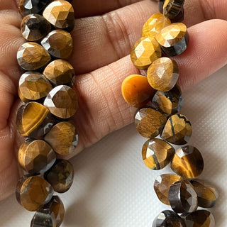 All 7mm Natural Tigers Eye Faceted Heart Shaped Briolette Beads, Tiger Eye Gemstone Beads, 8 Inch Strand, Tigers Eye For Jewelry, GDS2275/5
