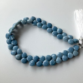 Natural Blue Opal Faceted Heart Shaped Briolette Beads, All 7mm Calibrated Natural Blue Opal Heart Gemstone Beads, 8 Inch Strand, GDS2275/6