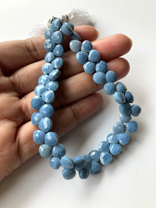 Natural Blue Opal Faceted Heart Shaped Briolette Beads, All 7mm Calibrated Natural Blue Opal Heart Gemstone Beads, 8 Inch Strand, GDS2275/6