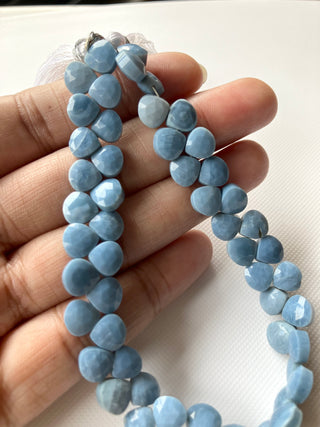 Natural Blue Opal Faceted Heart Shaped Briolette Beads, All 7mm Calibrated Natural Blue Opal Heart Gemstone Beads, 8 Inch Strand, GDS2275/6