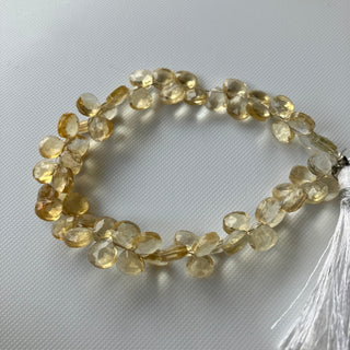 Natural Yellow Citrine Heart Shaped Briolettes Beads, Citrine Faceted Heart Beads, All 7mm Citrine Gemstone Beads, 8 Inch Strand, GDS2275/7