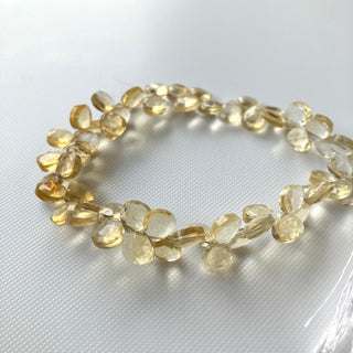 Natural Yellow Citrine Heart Shaped Briolettes Beads, Citrine Faceted Heart Beads, All 7mm Citrine Gemstone Beads, 8 Inch Strand, GDS2275/7