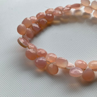 Natural Pink Opal Faceted Heart Shaped Gemstone Briolette Beads, All 7mm Calibrated Pink Opal Jewelry Making Beads, 8 Inch Strand, GDS2275/8