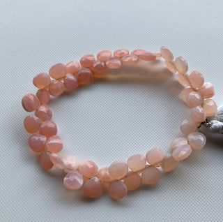 Natural Pink Opal Faceted Heart Shaped Gemstone Briolette Beads, All 7mm Calibrated Pink Opal Jewelry Making Beads, 8 Inch Strand, GDS2275/8