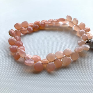 Natural Pink Opal Faceted Heart Shaped Gemstone Briolette Beads, All 7mm Calibrated Pink Opal Jewelry Making Beads, 8 Inch Strand, GDS2275/8