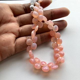 Natural Pink Opal Faceted Heart Shaped Gemstone Briolette Beads, All 7mm Calibrated Pink Opal Jewelry Making Beads, 8 Inch Strand, GDS2275/8