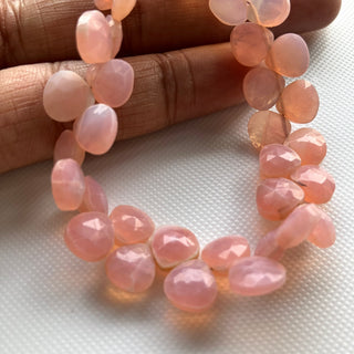 Natural Pink Opal Faceted Heart Shaped Gemstone Briolette Beads, All 7mm Calibrated Pink Opal Jewelry Making Beads, 8 Inch Strand, GDS2275/8