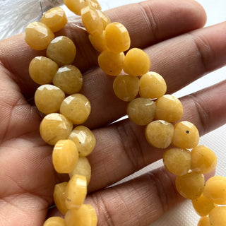 Natural Yellow Aventurine Quartz Faceted Heart Shaped Briolettes Beads, All 8mm Aventurine Quartz Gemstone Beads, 8 Inch Strand, GDS2275/9