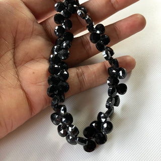 Natural Black Onyx Heart Shaped Faceted Briolette Beads, All 7mm Natural Black Onyx Gemstone Beads For Jewelry, 8 Inch Strand, GDS2275/12