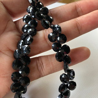 Natural Black Onyx Heart Shaped Faceted Briolette Beads, All 7mm Natural Black Onyx Gemstone Beads For Jewelry, 8 Inch Strand, GDS2275/12