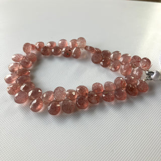 All 9mm Natural Pink Strawberry Quartz Faceted Pear Shaped Briolette Beads, Strawberry Quartz Gemstone Bead Loose, 8 Inch Strand, GDS2275/15