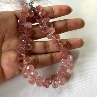 All 9mm Natural Pink Strawberry Quartz Faceted Pear Shaped Briolette Beads, Strawberry Quartz Gemstone Bead Loose, 8 Inch Strand, GDS2275/15