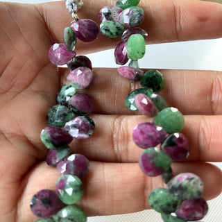 All 9mm Natural Ruby Zoisite Faceted Pear Shaped Briolette Beads, Ruby Zoisite Gemstone Beads Loose For Jewelry, 8 Inch Strand, GDS2275/16