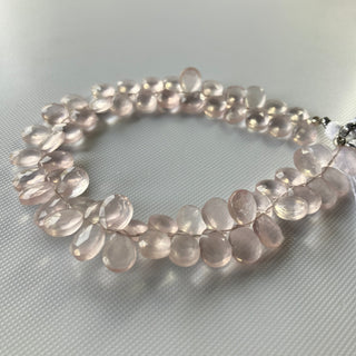 All 9mm Natural Rose Quartz Faceted Pear Shaped Briolette Beads, Calibrated Rose Quartz Gemstone Beads Loose, 8 Inch Strand, GDS2275/18