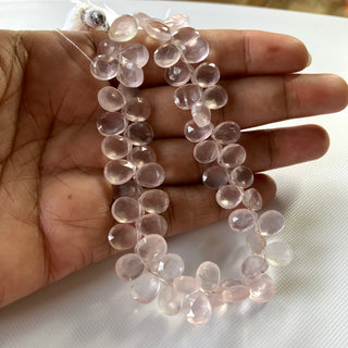 All 9mm Natural Rose Quartz Faceted Pear Shaped Briolette Beads, Calibrated Rose Quartz Gemstone Beads Loose, 8 Inch Strand, GDS2275/18