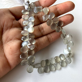 All 9mm Natural Grey Moonstone Faceted Pear Shaped Briolette Beads, Moonstone Gemstone Beads Loose For Jewelry, 8 Inch Strand, GDS2275/22