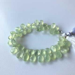 All 10mm Natural Green Prehnite Faceted Pear Shaped Briolette Beads, Prehnite Gemstone Beads Loose For Jewelry, 8 Inch Strand, GDS2275/23