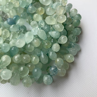 8mm to 10mm Natural Aquamarine Faceted TearDrop Shaped Briolette Beads, Aqua Blue Aquamarine Gemstone Beads, 9 Inch Strand, GDS2276/2