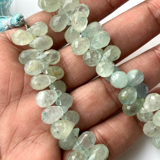 8mm to 10mm Natural Aquamarine Faceted TearDrop Shaped Briolette Beads, Aqua Blue Aquamarine Gemstone Beads, 9 Inch Strand, GDS2276/2