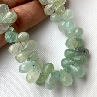 8mm to 10mm Natural Aquamarine Faceted TearDrop Shaped Briolette Beads, Aqua Blue Aquamarine Gemstone Beads, 9 Inch Strand, GDS2276/2