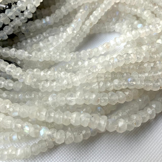 Natural White Moonstone Faceted Rondelle Beads, 5mm White Rainbow Moonstone Gemstone Beads Loose For Jewelry, 12 Inch Strand, GDS2276/5