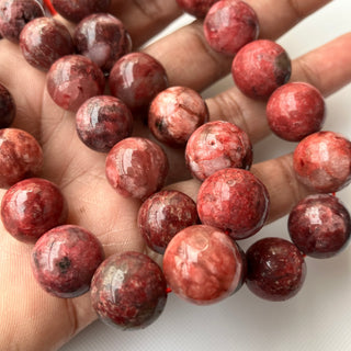 Natural Red Thulite Round Shaped Gemstone Beads, 11mm to 15mm Natural Smooth Thulite Round Beads Loose, Sold As 16 Inch Strand, GDS2276/8