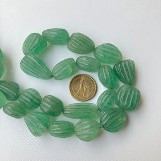 Natural Green Cherry Quartz Melon Shaped Carved Oval Tumble Beads, 18mm to 35mm Cherry Quartz Gemstone Carving Beads, 20 Inch, GDS2276/9