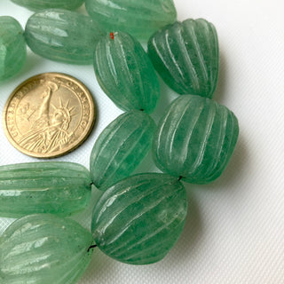 Natural Green Cherry Quartz Melon Shaped Carved Oval Tumble Beads, 18mm to 35mm Cherry Quartz Gemstone Carving Beads, 20 Inch, GDS2276/9