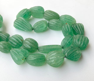 Natural Green Cherry Quartz Melon Shaped Carved Oval Tumble Beads, 18mm to 35mm Cherry Quartz Gemstone Carving Beads, 20 Inch, GDS2276/9