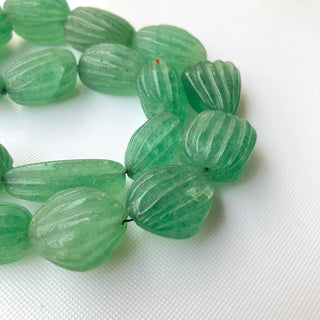 Natural Green Cherry Quartz Melon Shaped Carved Oval Tumble Beads, 18mm to 35mm Cherry Quartz Gemstone Carving Beads, 20 Inch, GDS2276/9