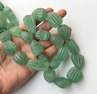 Natural Green Cherry Quartz Melon Shaped Carved Oval Tumble Beads, 18mm to 35mm Cherry Quartz Gemstone Carving Beads, 20 Inch, GDS2276/9