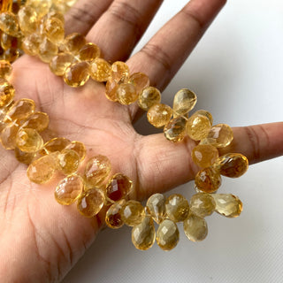Natural Citrine Faceted Teardrop Briolette Beads, 8mm to 13mm Citrine Teardrop Gemstone Beads Loose For Jewelry, 9 Inch Strand, GDS2276/12