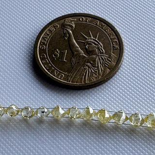 6 Inches Natural Crystal Yellow Double Drilled Earth Mine Octahedron Diamond Beads, 3.5mm to 5mm Raw Rough Uncut Diamond Crystal, DDS820/2