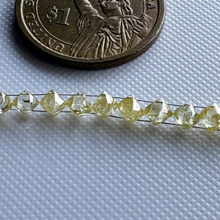 6 Inches Natural Crystal Yellow Double Drilled Earth Mine Octahedron Diamond Beads, 3.5mm to 5mm Raw Rough Uncut Diamond Crystal, DDS820/2
