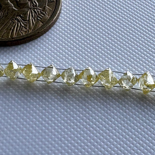 6 Inches Natural Crystal Yellow Double Drilled Earth Mine Octahedron Diamond Beads, 3.5mm to 5mm Raw Rough Uncut Diamond Crystal, DDS820/2