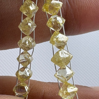 6 Inches Natural Crystal Yellow Double Drilled Earth Mine Octahedron Diamond Beads, 3.5mm to 5mm Raw Rough Uncut Diamond Crystal, DDS820/2