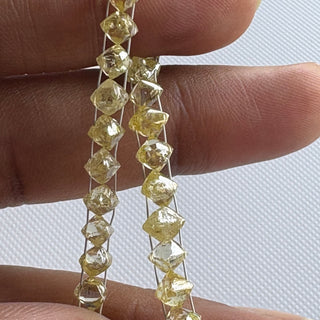 6 Inches Natural Crystal Yellow Double Drilled Earth Mine Octahedron Diamond Beads, 3.5mm to 5mm Raw Rough Uncut Diamond Crystal, DDS820/2