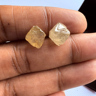 Rare 9.7mm/9.8mm Natural Clear Yellow Rough Raw Octahedron Conflict Free Earth Mined Diamond Crystal For Jewelry, DDS816/1-2