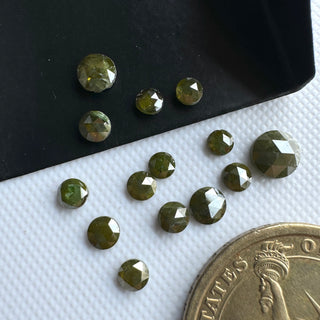 3mm to 4mm/4mm To 5mm/6mm Green Round Rose Cut Diamond Loose, Faceted Round Green Diamond Flat Back Cabochon For Ring, DDS801/2